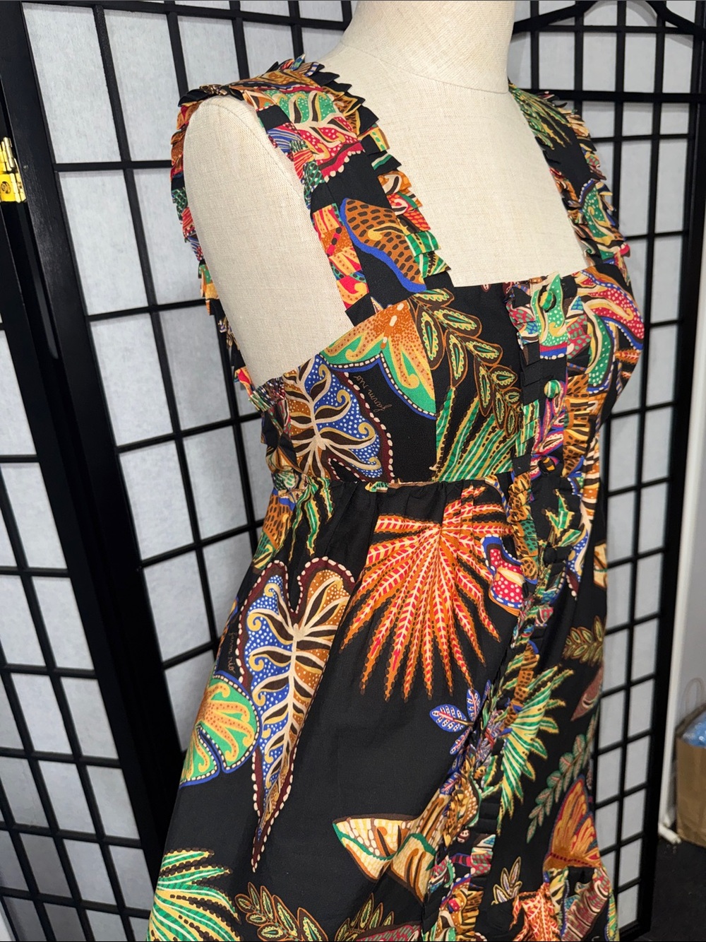 Farm Rio XxS Cool Foliage Black Sleeveless Maxi Dress - Picture 9 of 12